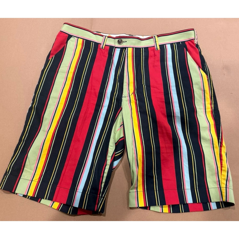 Loudmouth Golf Shorts Mens 36 10" Inseam Colorful‎ Pinstripe Retro Chinos Serape